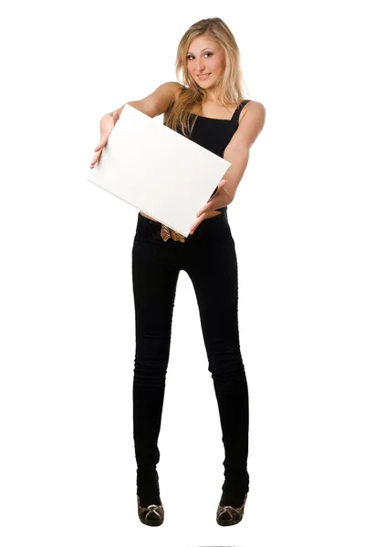 Blonde posing with white board — Stock Photo, Image