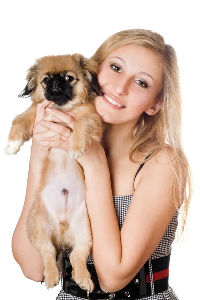 Bionda con un cucciolo — Foto Stock