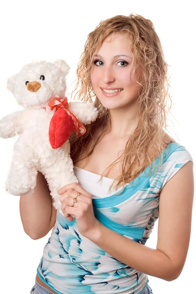 Blonde met teddy bear — Stockfoto