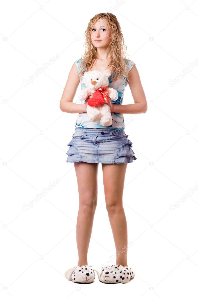 Pretty blonde holding teddy bear