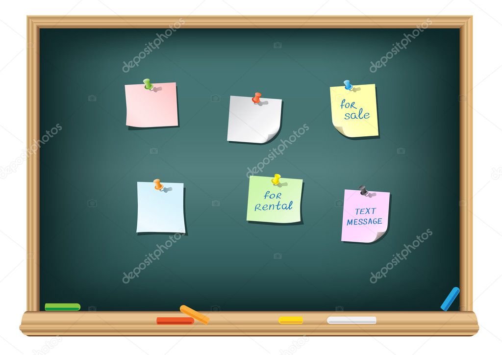 Paper and pushpin on the blackboard