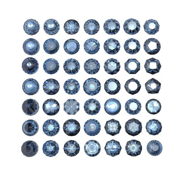 Set di rotondo zaffiro blu isolato. Diamante taglio pietra preziosa — Foto Stock