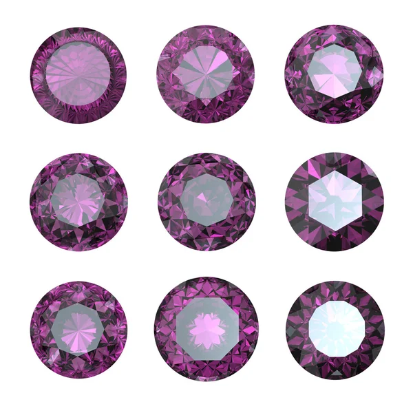 Zestaw okrągłe ametyst na białym tle. gemstonecut diament — Zdjęcie stockowe