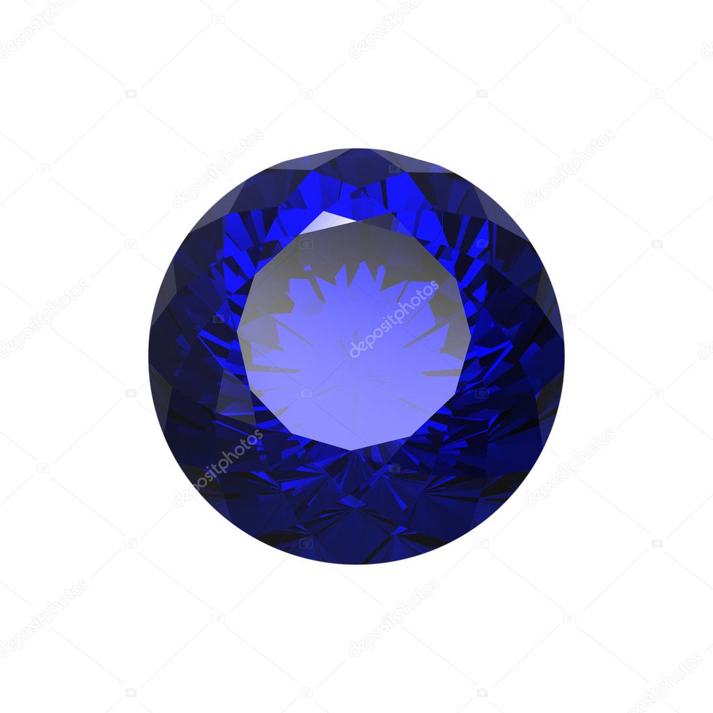 Round blue sapphire isolated. Gemstone