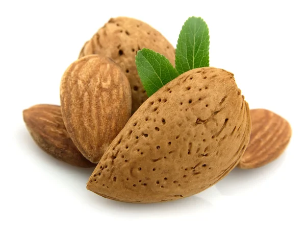 Almonds with leaf — Stock Photo, Image