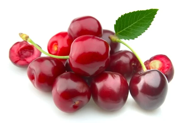 Sweet cherry with a leaf — Stock Photo, Image