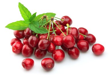 Cherry with mint leaf clipart