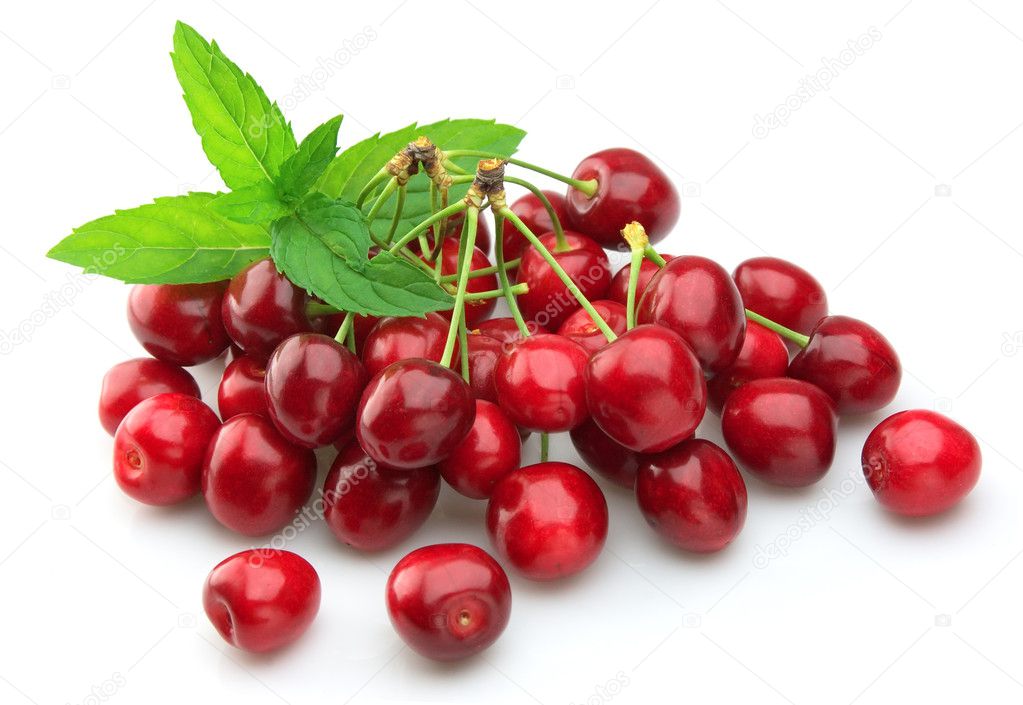 Cherry with mint leaf