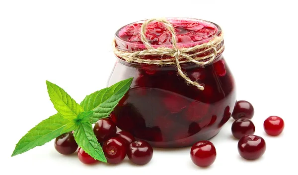 Jam with cherry and mint — Stock Photo, Image