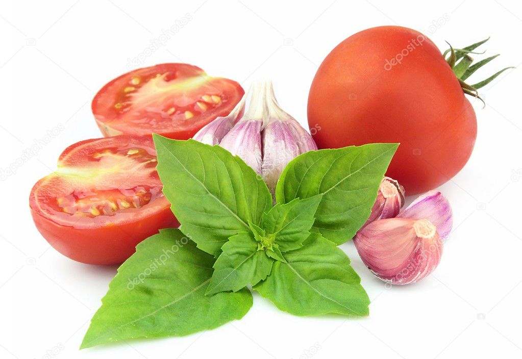 Sweet tomatoes with basil and garlic