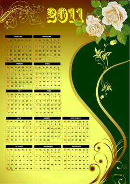 2011 calendar with flower image. Vector illustration clipart