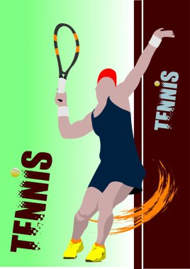 Tenis oyuncusu posteri. Tasarımcılar için Renkli Vektör illüstrasyonu