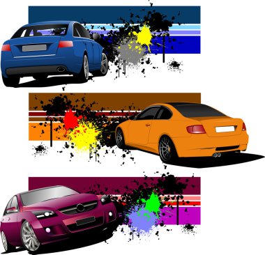 Three grunge Banners with cars. Vector illustration clipart