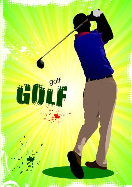 Golf oyuncularıyla dolu bir poster. Vektör illüstrasyonu