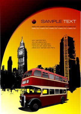 London images with double Decker bus. Vector illustration clipart