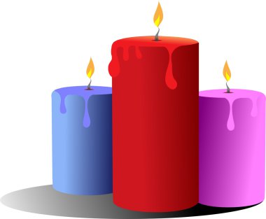 Three burning candles. Vector clipart