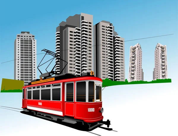 Kolej a raritní tramvaj. Vektorová ilustrace — Stockový vektor