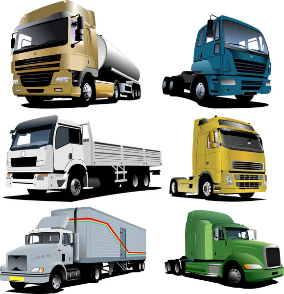 Seis camiões. Ilustração vetorial — Vetor de Stock