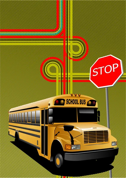 Autobús escolar amarillo y cruce de la ciudad. Ilustración vectorial — Vector de stock