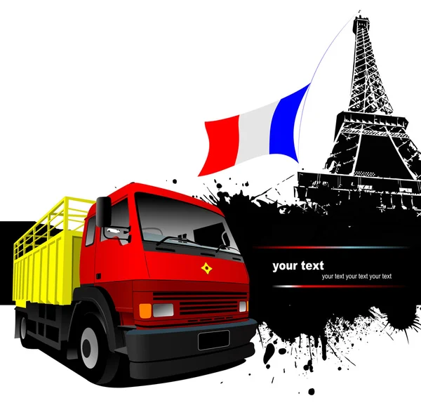 Portada para folleto con imagen de París, bandera de Francia y rojo-amarillo — Archivo Imágenes Vectoriales
