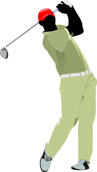 Golfista batendo bola com ferro clube. Ilustração vetorial —  Vetores de Stock