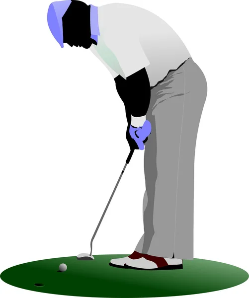 Golfista colpire la palla con la mazza di ferro. Illustrazione vettoriale — Vettoriale Stock
