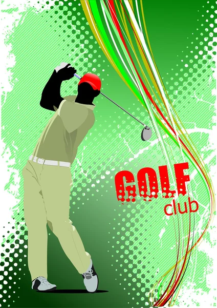 Golf oyuncularıyla dolu bir poster. Vektör illüstrasyonu — Stok Vektör