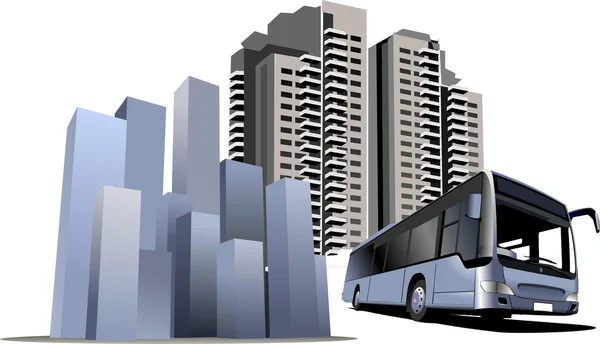 Общежитие и автобус. Векторная иллюстрация — стоковый вектор