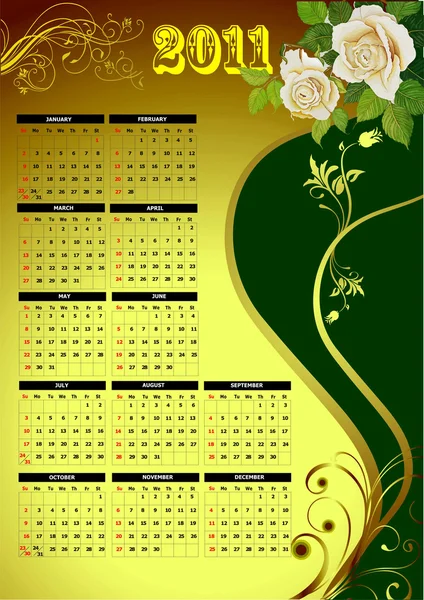 Ημερολόγιο 2011 με εικόνα λουλουδιού. Εικονογράφηση διανύσματος — Διανυσματικό Αρχείο
