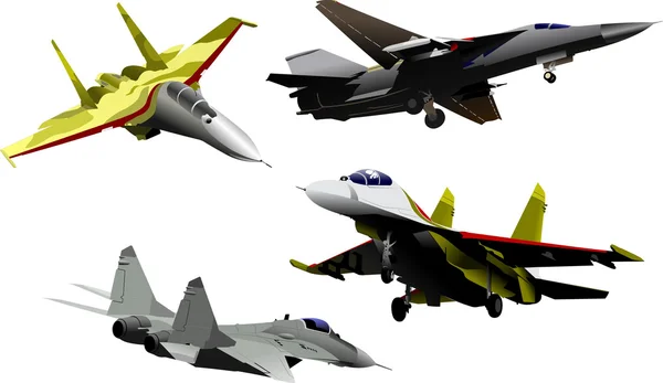 Vier Militärflugzeuge Vektor-Illustration — Stockvektor