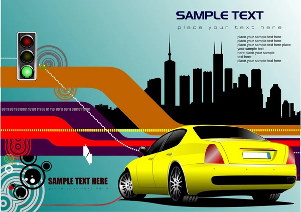Astratto hi-tech sfondo con immagine auto gialla. Polvere vettoriale — Vettoriale Stock