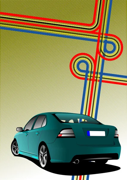 Pokrycie biznes broszura ze skrzyżowania i niebieski samochód obrazu. ve — Wektor stockowy