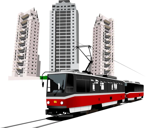 Dormitory and tram. Vector illustration — Stock Vector