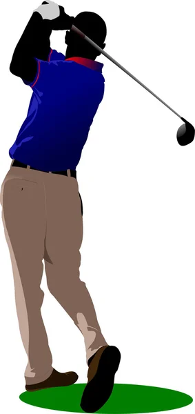 Golfista odpaluje míček železnou holí. Vektorová ilustrace — Stockový vektor
