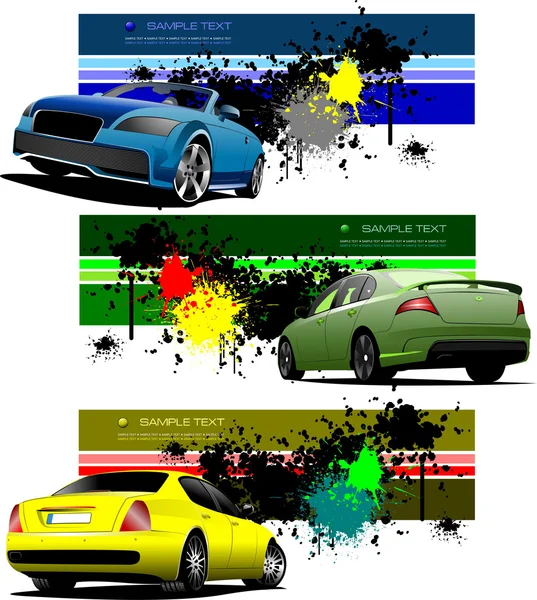 Three grunge Banners with cars. Vector illustration — Stock Vector