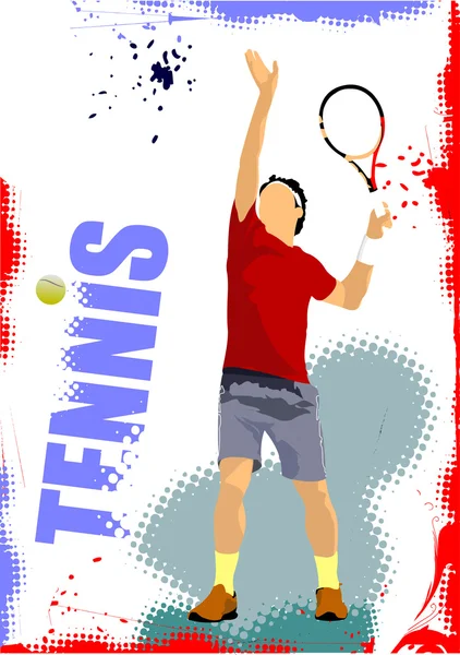 Cartaz de jogador de ténis. Ilustração vetorial colorida para designers —  Vetores de Stock