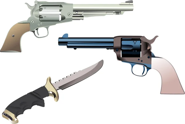 Revolver und Messer auf isoliertem Hintergrund. Vektorillustration — Stockvektor