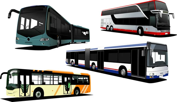 Quattro autobus urbani. Illustrazione vettoriale — Vettoriale Stock