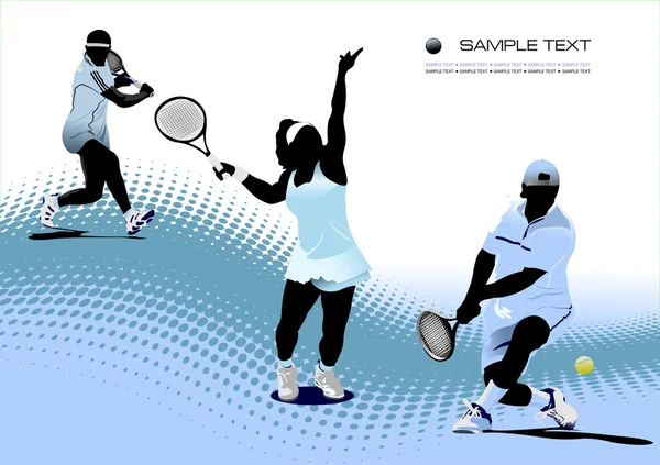 Tři tenisté. vektorové ilustrace — Stockový vektor