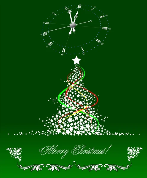 Natal - Árvore de Ano Novo com imagem de relógio. Ilustração vetorial —  Vetores de Stock