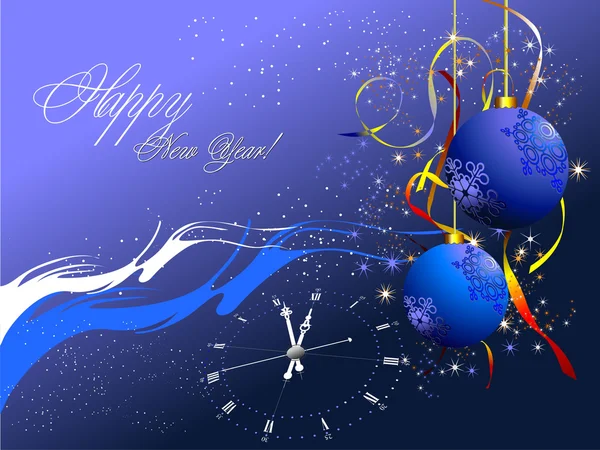 Noël - carte de brillance Nouvel An avec des boules bleues — Image vectorielle