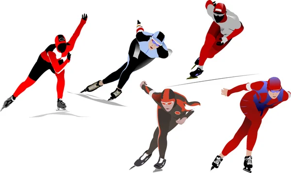 五个速度滑冰。矢量插画 — 图库矢量图片