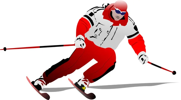 Ilustración vectorial coloreada de la imagen esquiadora — Vector de stock
