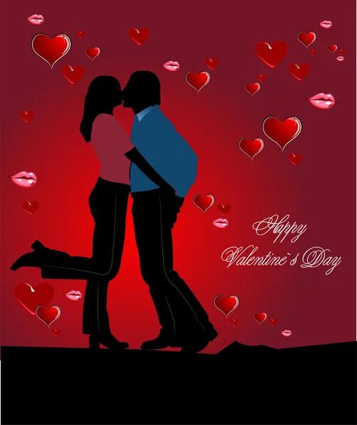 Cover for Valentine`s Day with couple kiss image. Vector — Stock Vector