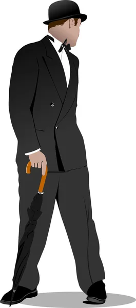 Cavalheiro com guarda-chuva. Ilustração vetorial — Vetor de Stock