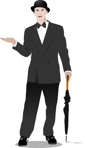 Cavalheiro com guarda-chuva. Ilustração vetorial — Vetor de Stock