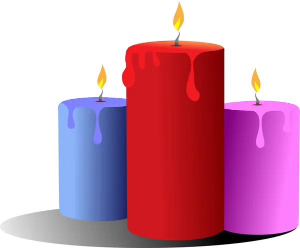 Tre candele accese. Vettore — Vettoriale Stock