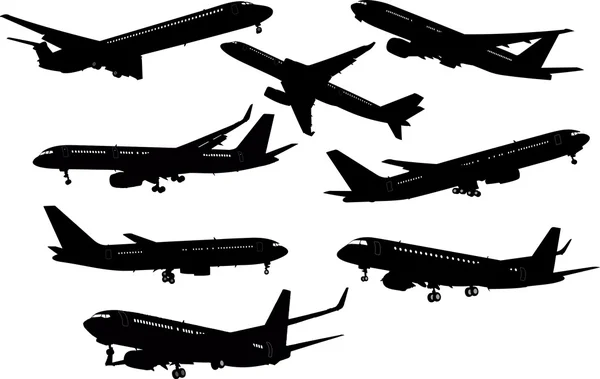 Letadlo černé a bílé siluety. vektorové ilustrace. — Stockový vektor