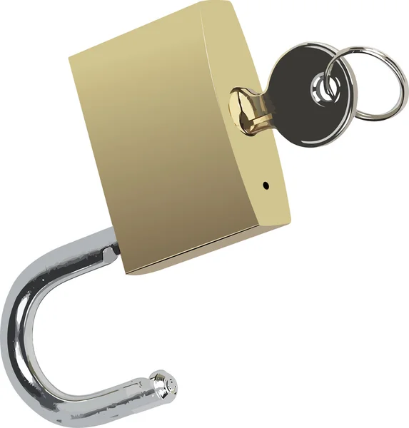 Bronze padlock with key. Vector illustration — Stock Vector