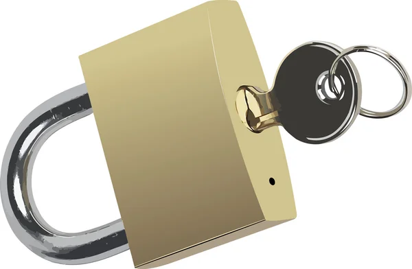 Bronze closed padlock with key. Vector illustration — Stock Vector